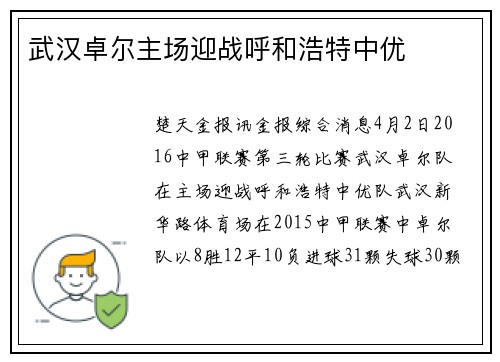 武汉卓尔主场迎战呼和浩特中优