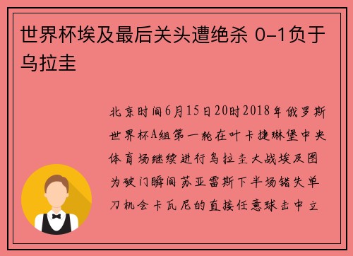 世界杯埃及最后关头遭绝杀 0-1负于乌拉圭