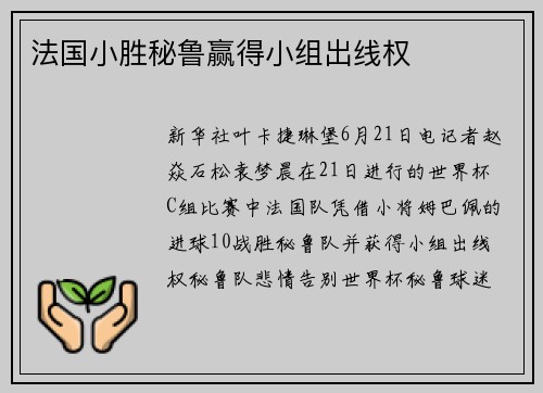 法国小胜秘鲁赢得小组出线权