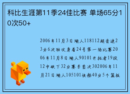 科比生涯第11季24佳比赛 单场65分10次50+
